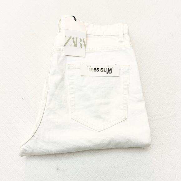 Zara 1985 Slim Crop White Denim Jeans Button Fly Size 31 NWT - Picture 1 of 9